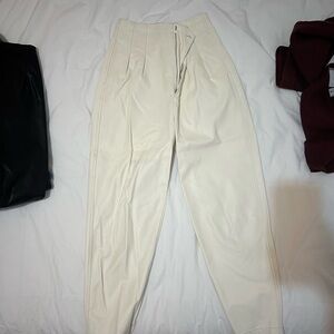 Stylish Faux Leather Cream High-Waisted Pants